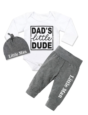 Baby Boy Clothes 3-6 Months Clothes Set Dad Little Dude Long Sleeve Romper Soft Cotton Pant Hat Infant Boy Clothes