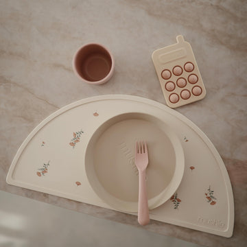 Mushie Silicone Placemat For Kids | Bpa-Free Non-Slip Design (Pink Flowers)
