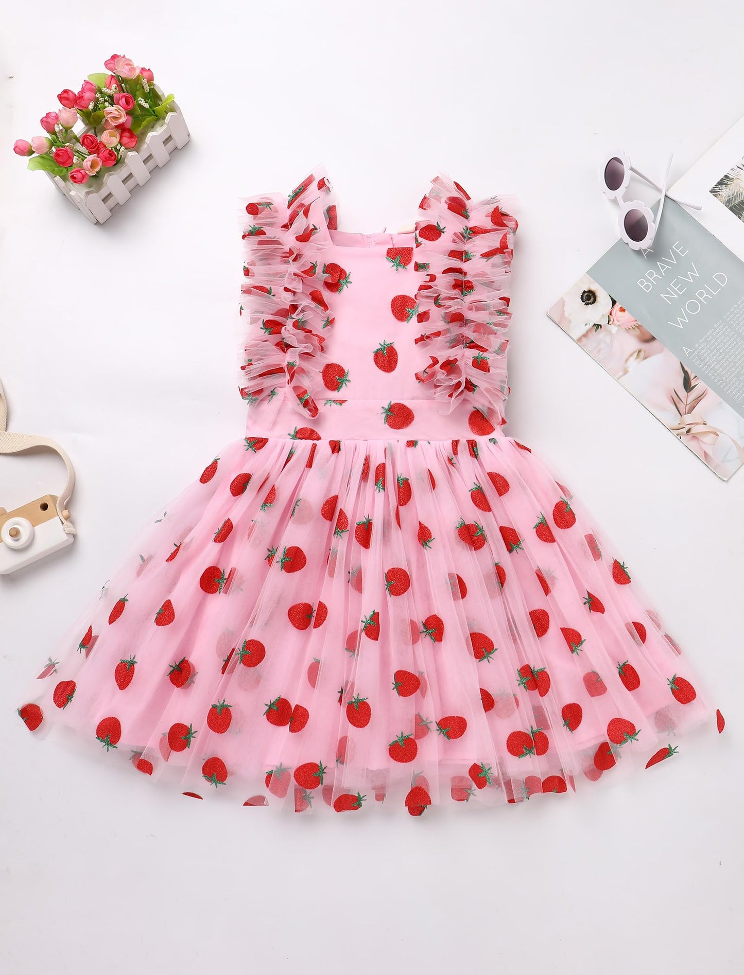 Ibtom Castle Strawberry Dress For Girls 1St Birthday Party Strawberry Tulle Dress Toddler Flower Girl Wedding Pageant Boho Cake