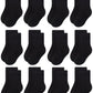 Rative 12-Pack Cotton Crew Socks For Unisex Baby Infant Toddler Kids Boys Girls(1-3T,12-Pairs/Black)