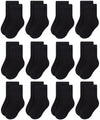 Rative 12-Pack Cotton Crew Socks For Unisex Baby Infant Toddler Kids Boys Girls(1-3T,12-Pairs/Black)