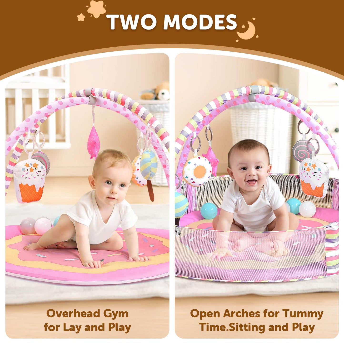 4-In-1 Baby Play Mat & Baby Play Gym,Baby Girl Play Mat Activity Gym, Pink Donut Tummy Time Mat For Babies And Toddlers, Infant