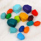 Cllayees 16 Pcs Wooden Stacking Blocks Rocks Building Toys, Colored Solid Wood Stones Pre-School Educational Games Creative Toys