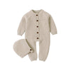 Mimixiong Cotton Baby Romper Newborn Baby Knitted Clothes Longsleeve Sweater Outfit For Boy And Girls With Warm Hat Set Camel