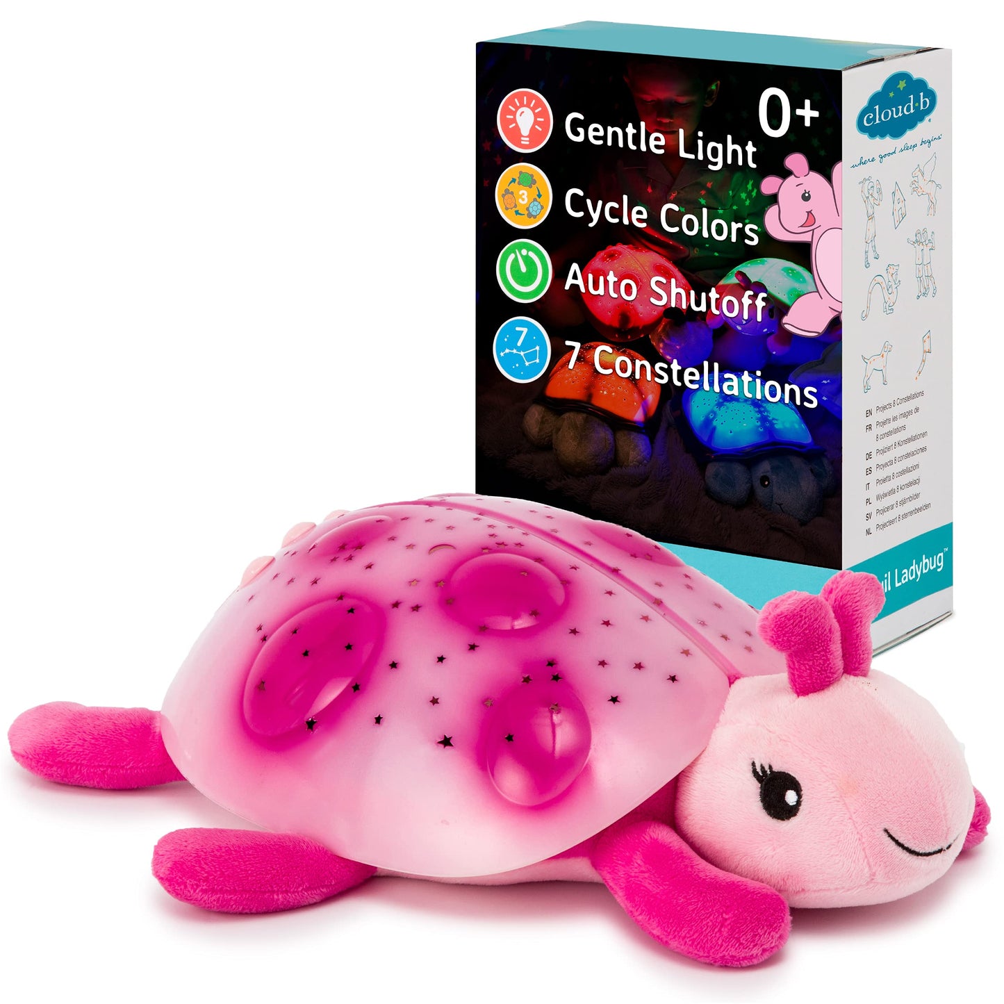 Cloud b Calming Nightlight Star Projector | Gentle Brightness | 3 Colors | 7 Constellations | Auto-Shutoff | Twilight Ladybug Pi