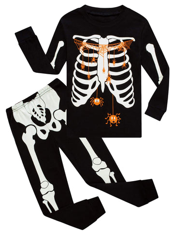 Kikizye Halloween Glow In The Dark Skeleton Sleepwear Baby Boys Girls Long Sleeve Pajamas 100% Cotton Pjs Infant Black Size 18-2