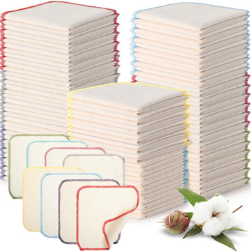 Mixweer 96 Pcs Flannel Cloth Baby Wipes Reusable Baby Diapers Wipes Washable Natural Unbleached Face Wipes Soft And Sturdy Cloth