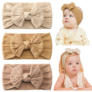 Jollybows Baby Girl Headband Bows Nylon Head Wraps Newborn Hairbands Infant Toddler Hair Bow (2- Khaki Ginger Beige)
