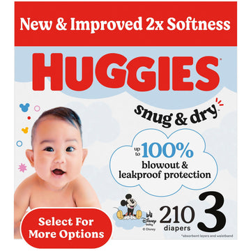 Huggies Size 3 Diapers, Snug & Dry Baby Diapers, Size 3 (16-28 Lbs), 210 Count (6 Packs Of 35), Packaging May Vary