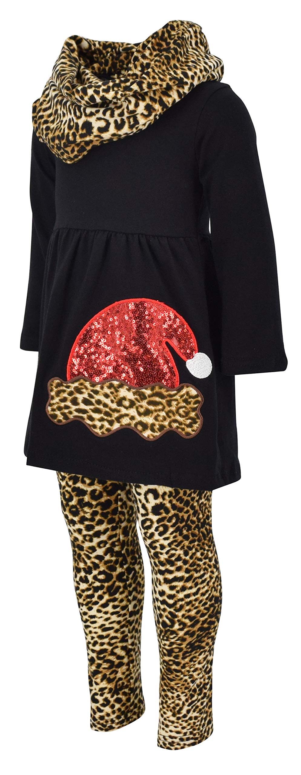 Unique Baby Girls Leopard Print Santa 3 Piece Christmas Outfit (7/Xxl, Black)