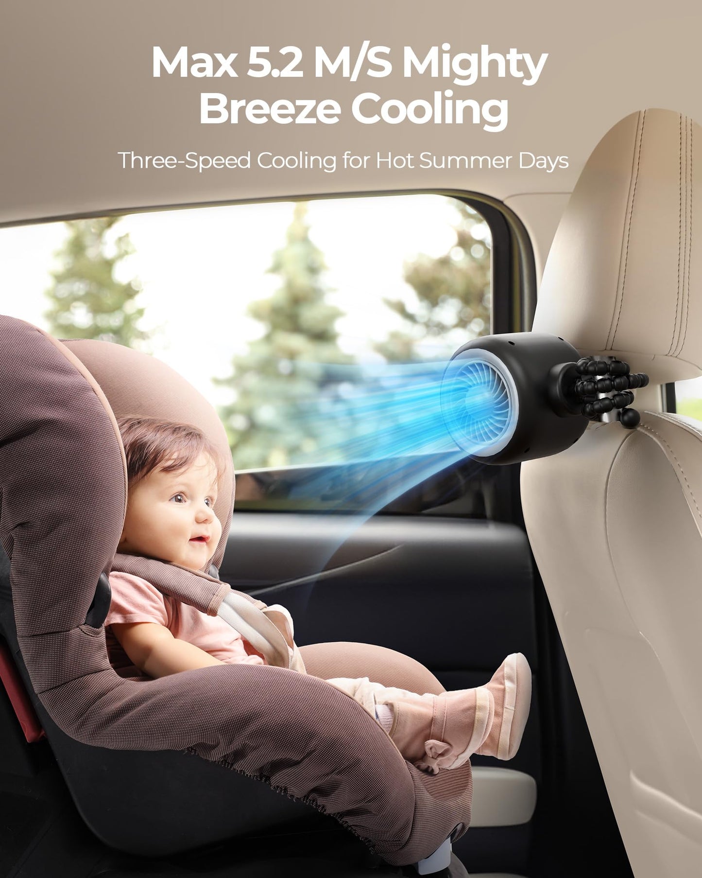 Koonie Portable Stroller Fan With Flexible Tripod, Car Seat Fan Clip-On For Infant, Rechargeable Battery Operated Fan With 3 Spe