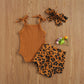 Kuriozud Newborn Infant Baby Girl 2 Piece Summer Outfits Tank Bodysuit Top + Ruffle Bloomer Shorts Set Clothes (Leopard Brown, 1