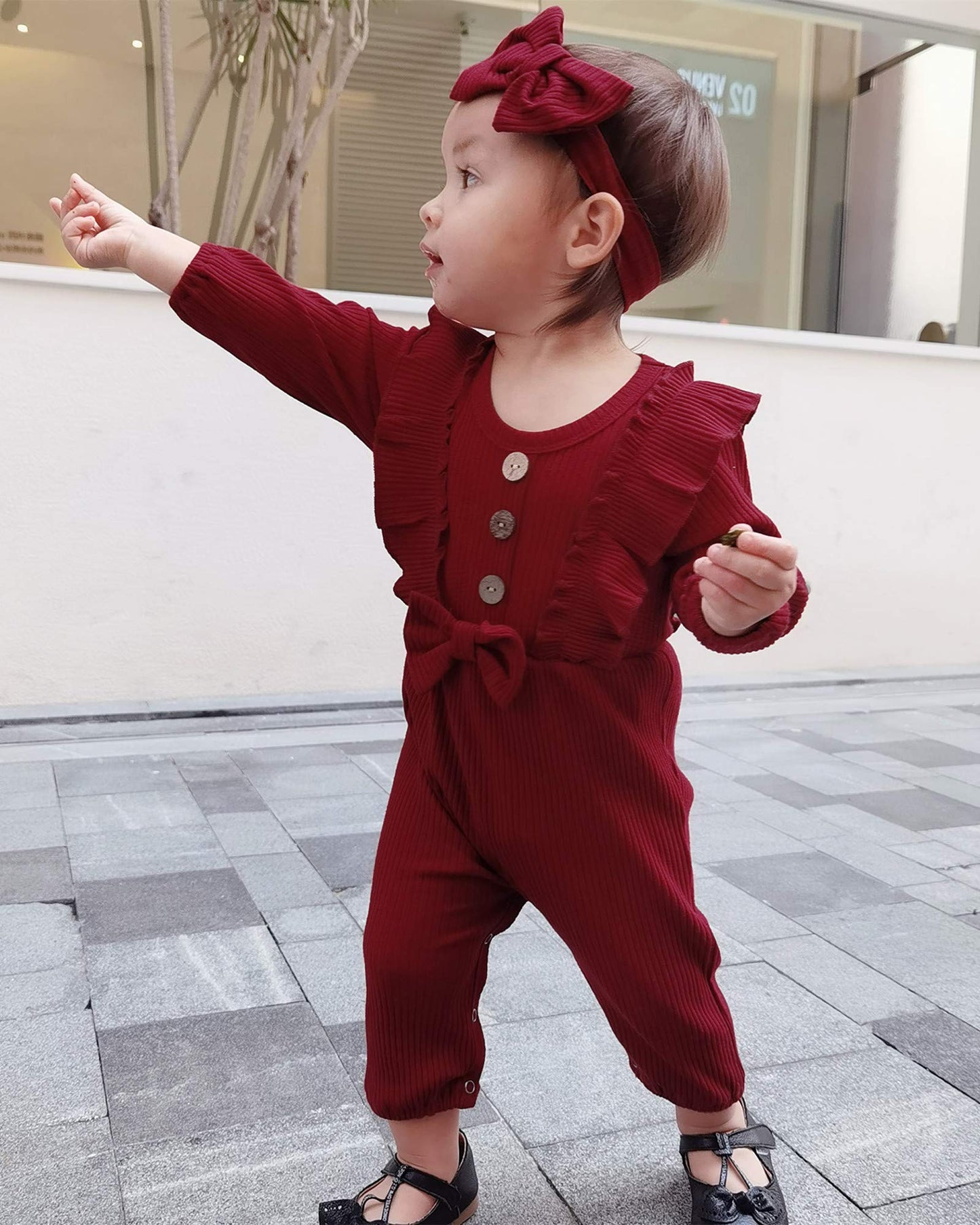 Mioglrie Newborn Baby Girl Clothes Romper Cute Baby Girl Stuff Cotton Newborn Girl Clothes Ruffle Baby Girl Outfits Gifts Maroon