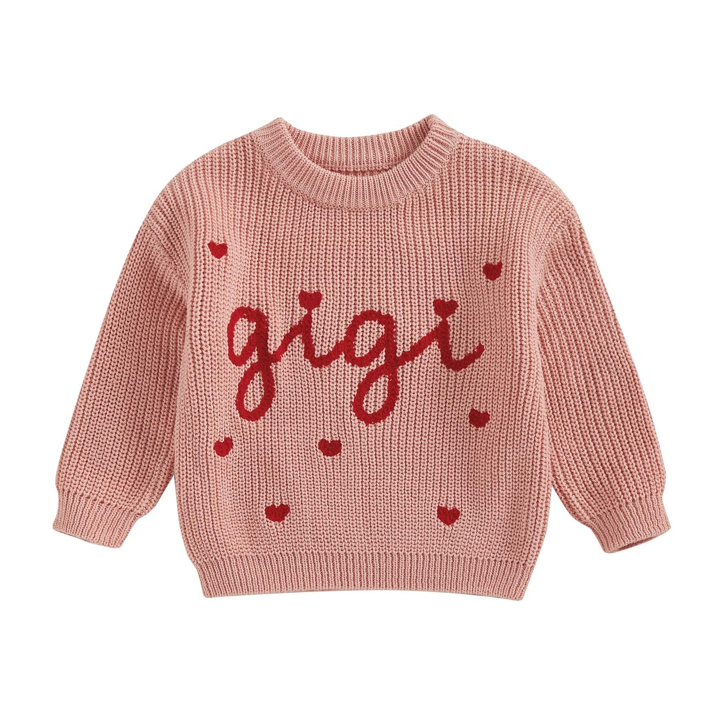 Toddler Baby Girl Boys Valentines Day Outifts Knit Sweater Long Sleeve Letter Love Heart Embroidery Pullover (Pink-Girl, 0-3 Mo