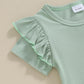 Kupretty Toddlers Baby Girls Summer Clothes Set Ruffle Ribbed Knit Short Sleeves T-Shirt Tops Shorts Comfy Outfits (A Green, 6-1