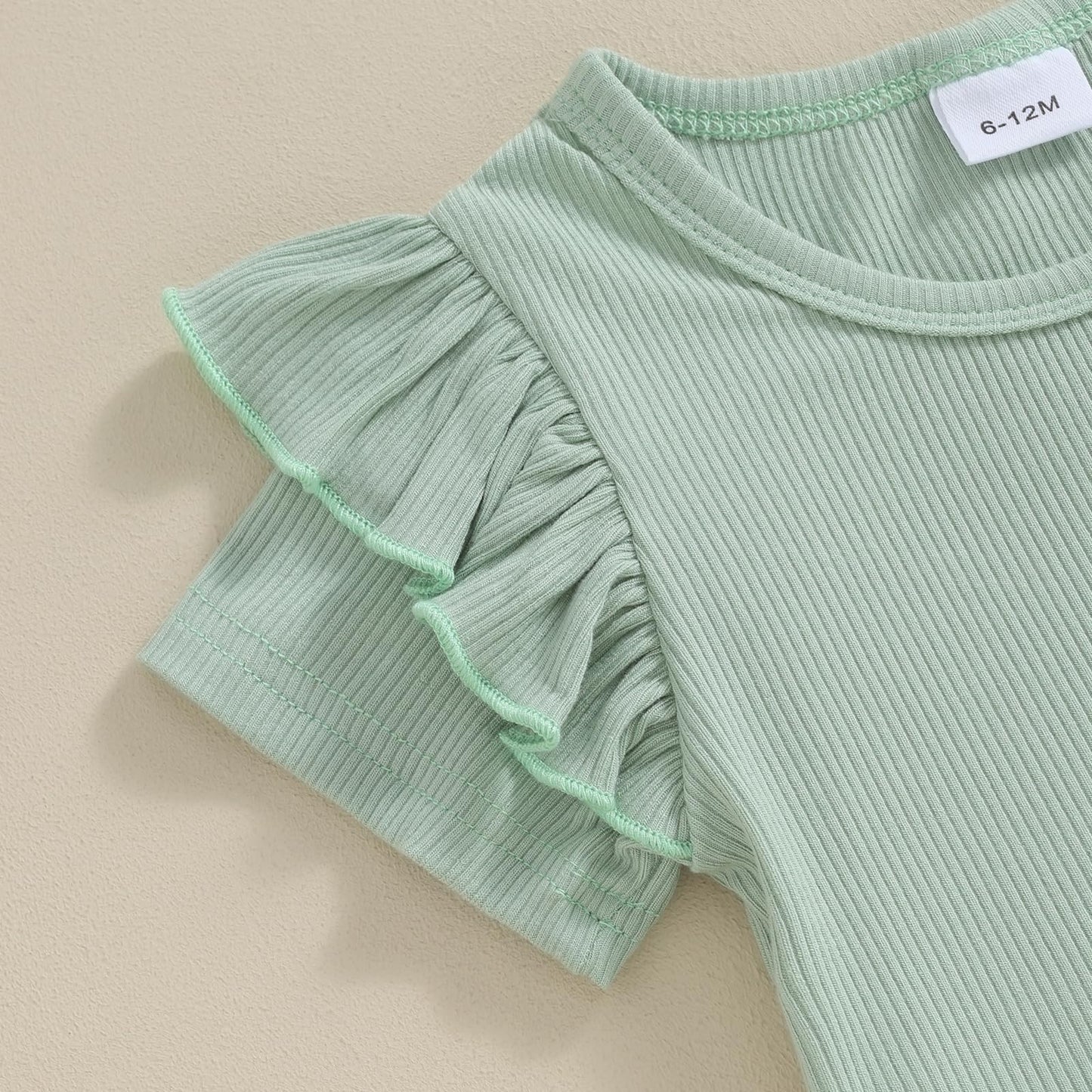Kupretty Toddlers Baby Girls Summer Clothes Set Ruffle Ribbed Knit Short Sleeves T-Shirt Tops Shorts Comfy Outfits (A Green, 6-1