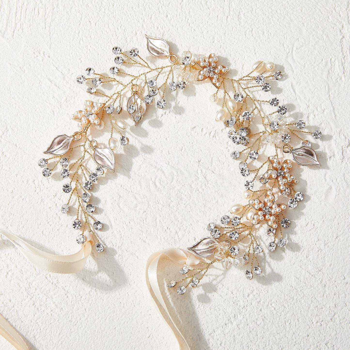 Sweetv Flower Girl Headband For Wedding, Baby Girl Flower Pearl Hair Piece, Gold Headpiece For Birthday Party, Photography