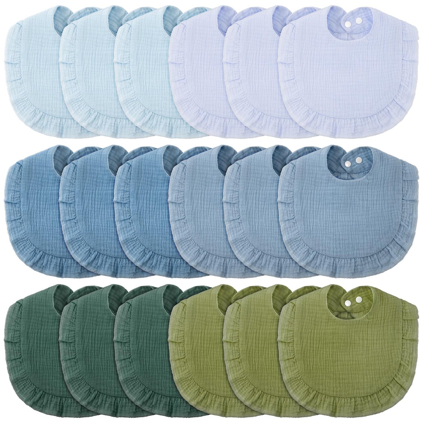 Kenning 18 Pcs Muslin Drool Baby Bibs Ruffle Absorbent Bib with Snap Button Boy Girl for Drooling Teething Infant Newborn(Blue,R