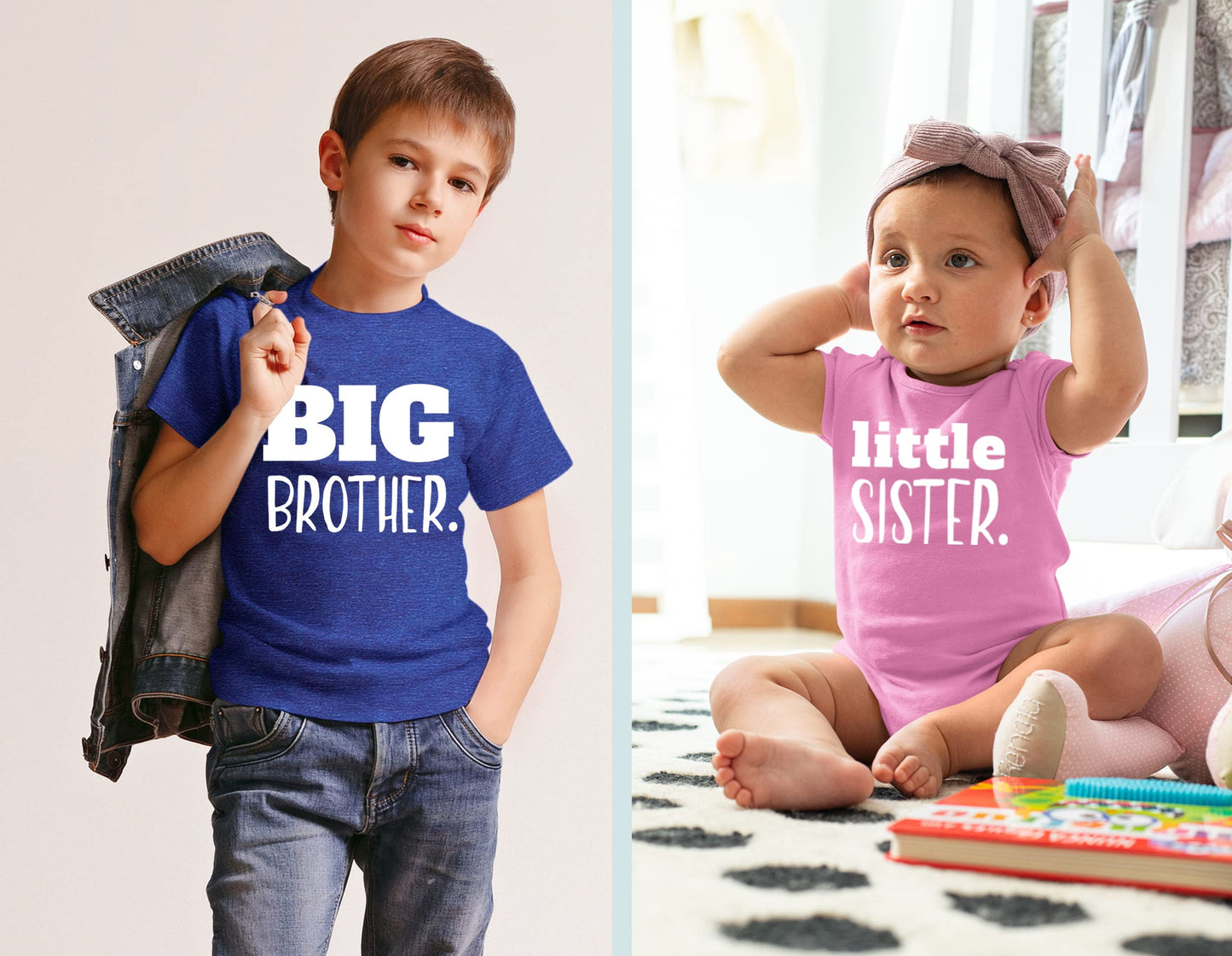 Unordinary Toddler Big Brother Little Sister Outfits Brother Sister Sibling Matching Baby Newborn Girl Set (Charcoal Blue/Pink,