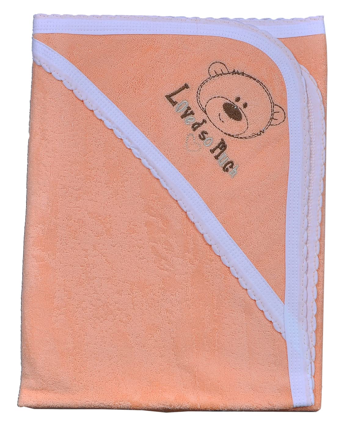 HAFEELA 100% Soft Cotton New Born Baby Hooded Jakard Towel Embroidery  Pack of 1 (Orange)