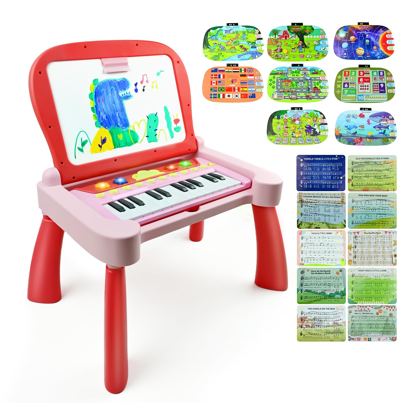 Toys for 3+ Year Old Girls: Love&Mini 3 in 1 Activity Table Toddler Toys with 24 Keys Musical Piano Toys, 8-Sided Touch Learn Ca