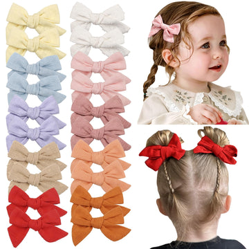 Yxiang 20Pcs 4' Girls Hair Bows Linen Fabric Bows Alligator Clips Pigtail Bows Hair Accessories For Little Girls Toddlers Kids
