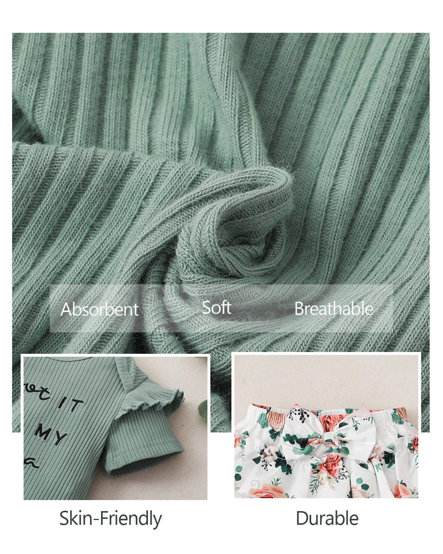 Mioglrie Newborn Baby Girl Romper Set - Ruffle Infant Girl Clothes, Knitted Baby Girls ' Clothing, Light Green, 0-3 Months