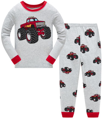 Boys Monster Truck Pajamas Children Long Sleeve Cotton Sleepwear Toddler 2 Piece Grey Pj Kids Winter Pjs Set 10T