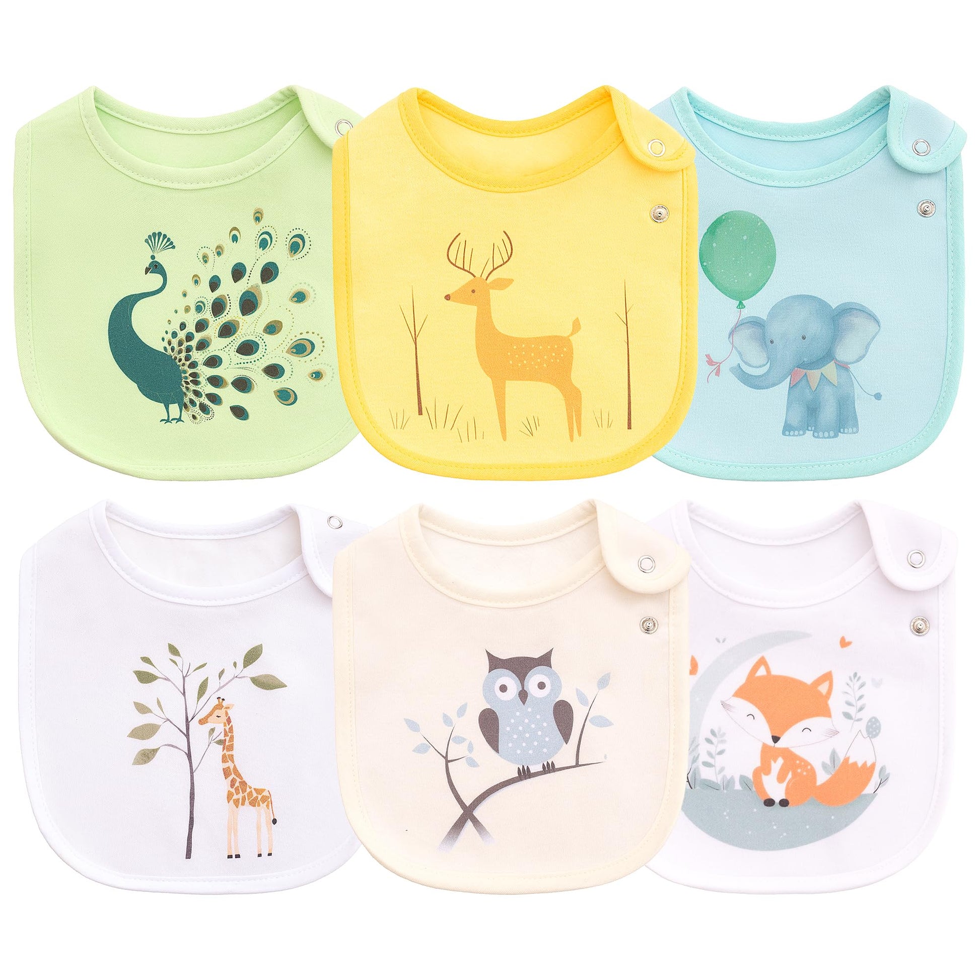 Maiwa 6-Pack Baby Bibs Set: 100% Cotton, Waterproof, Snap Closure,Baby Boys Girls Unisex Design - Ideal For Drooling,Teething &