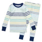 Honestbaby Boys' Organic Cotton 2-Piece Snug Fit Pajama Set, Rainbow Stripe Blues, 3T