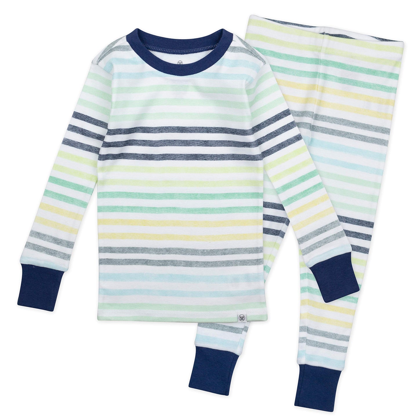 Honestbaby Boys' Organic Cotton 2-Piece Snug Fit Pajama Set, Rainbow Stripe Blues, 3T