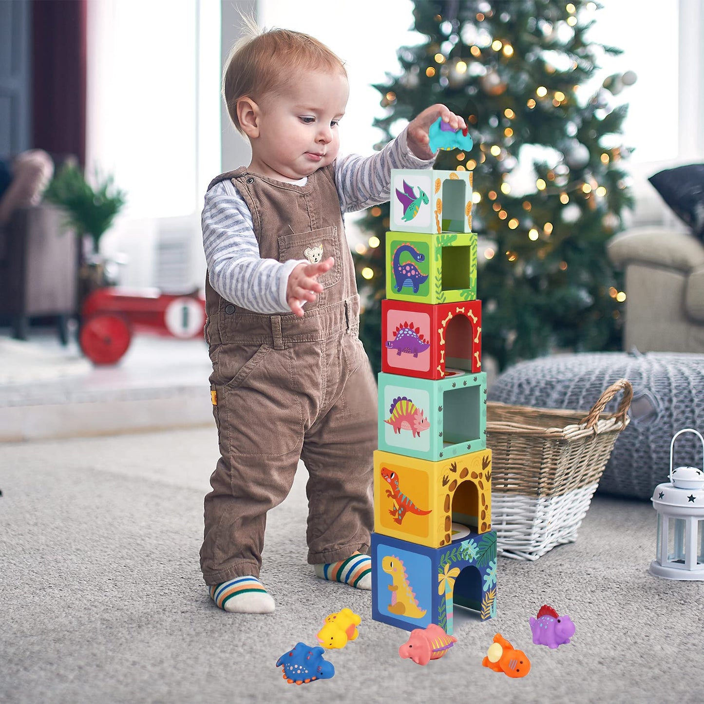 KMTJT Toddlers and Babies Dinosaur Sorting and Stacking Toys Blocks for 1-3 Kids Preschool Learning, Numbers Nesting Boxes Monte