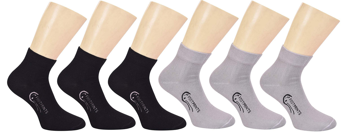 Footprints Organic Cotton Bamboo Ankle Casual Socks  Unisex Pack Of 6 Pairs  3 Black 3 Grey