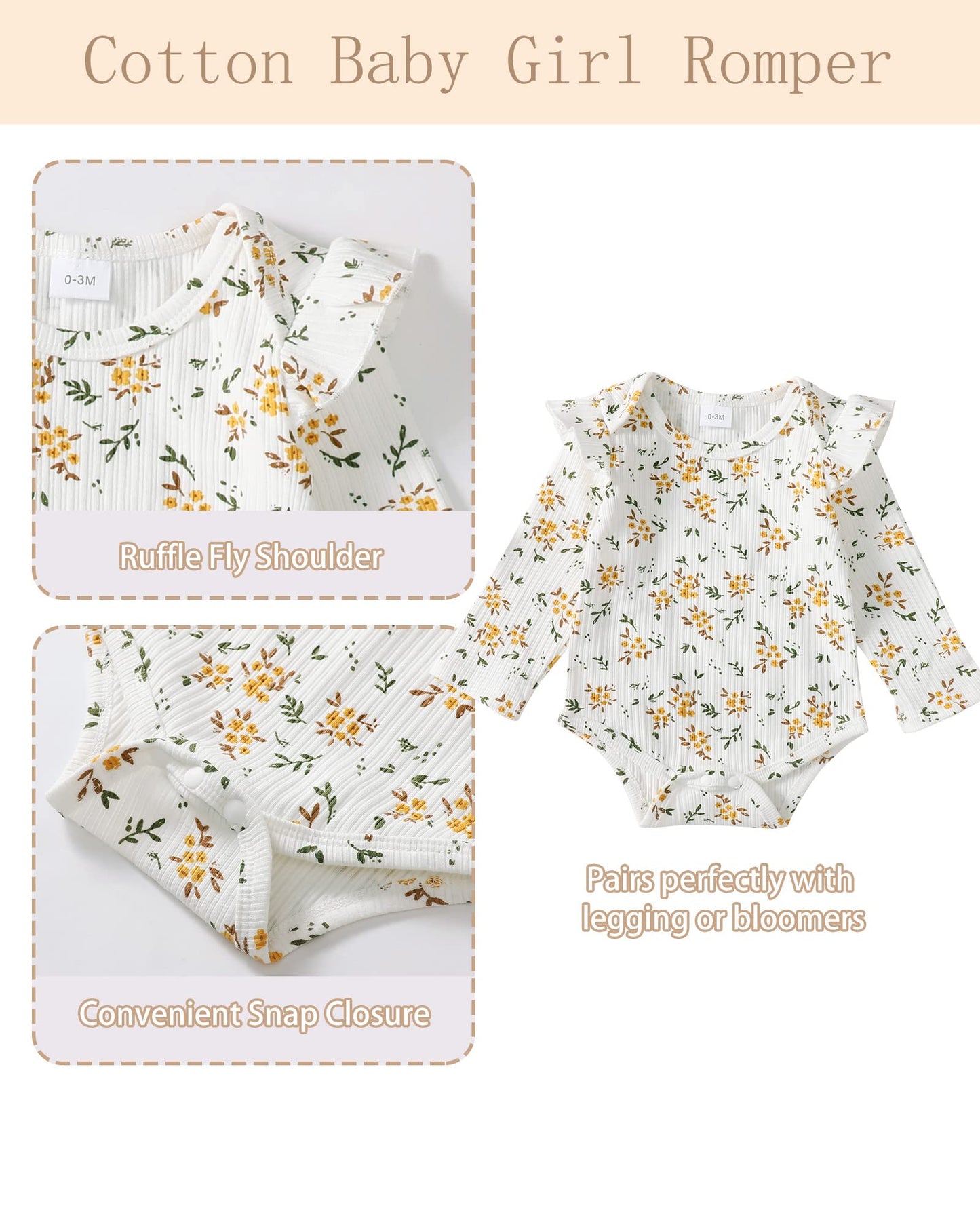 Kucnuzki Baby Girl Fall Clothes Toddler Long Sleeve Outfit Infant Ruffled Romper Brown Soft Suspender Skirt Dress 6-12 Month Gir