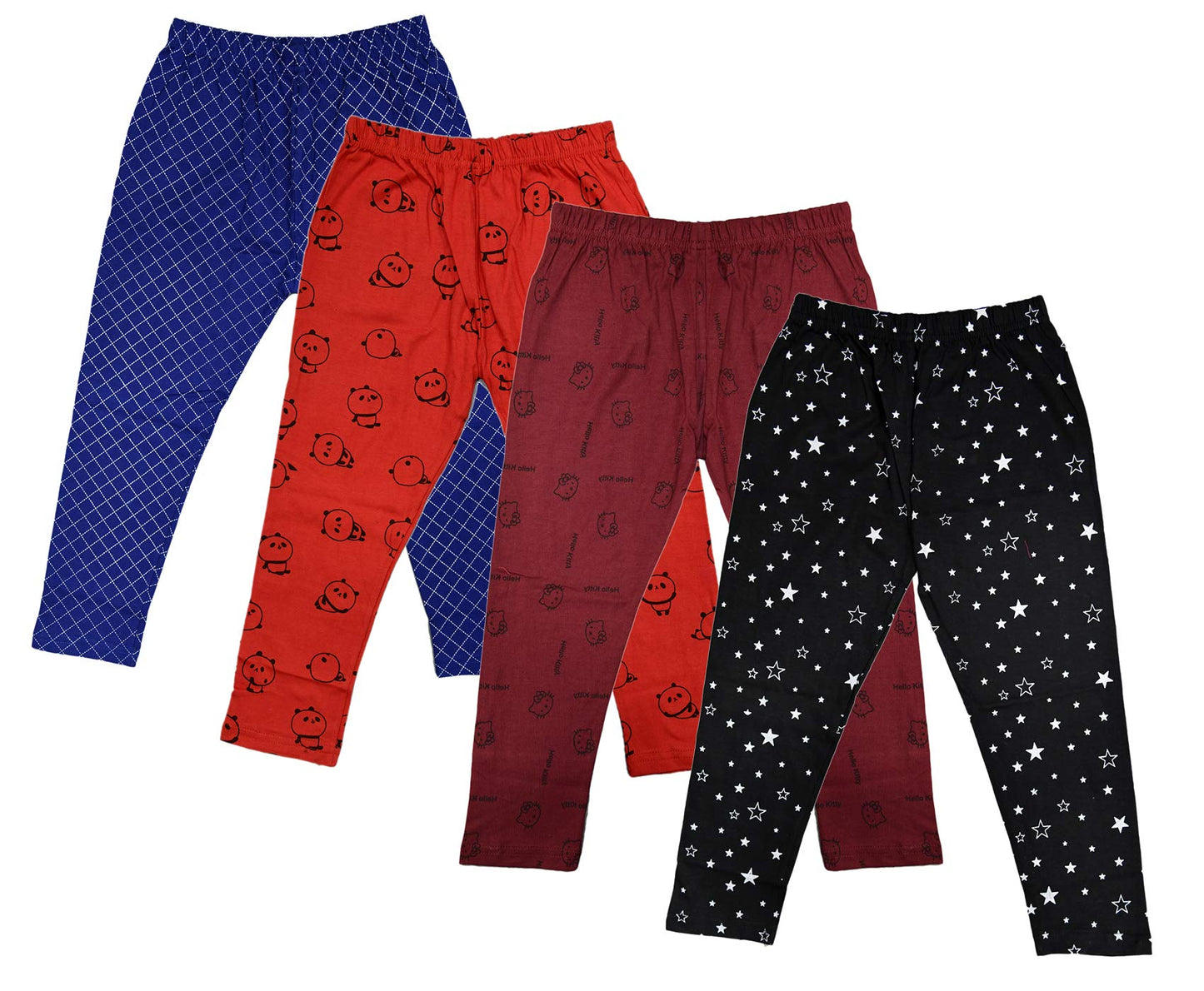 IndiWeaves Girls Combo Pack of Cotton Printed Capri (Blue/red/Brown/Black_1314 Years) Pack of 4