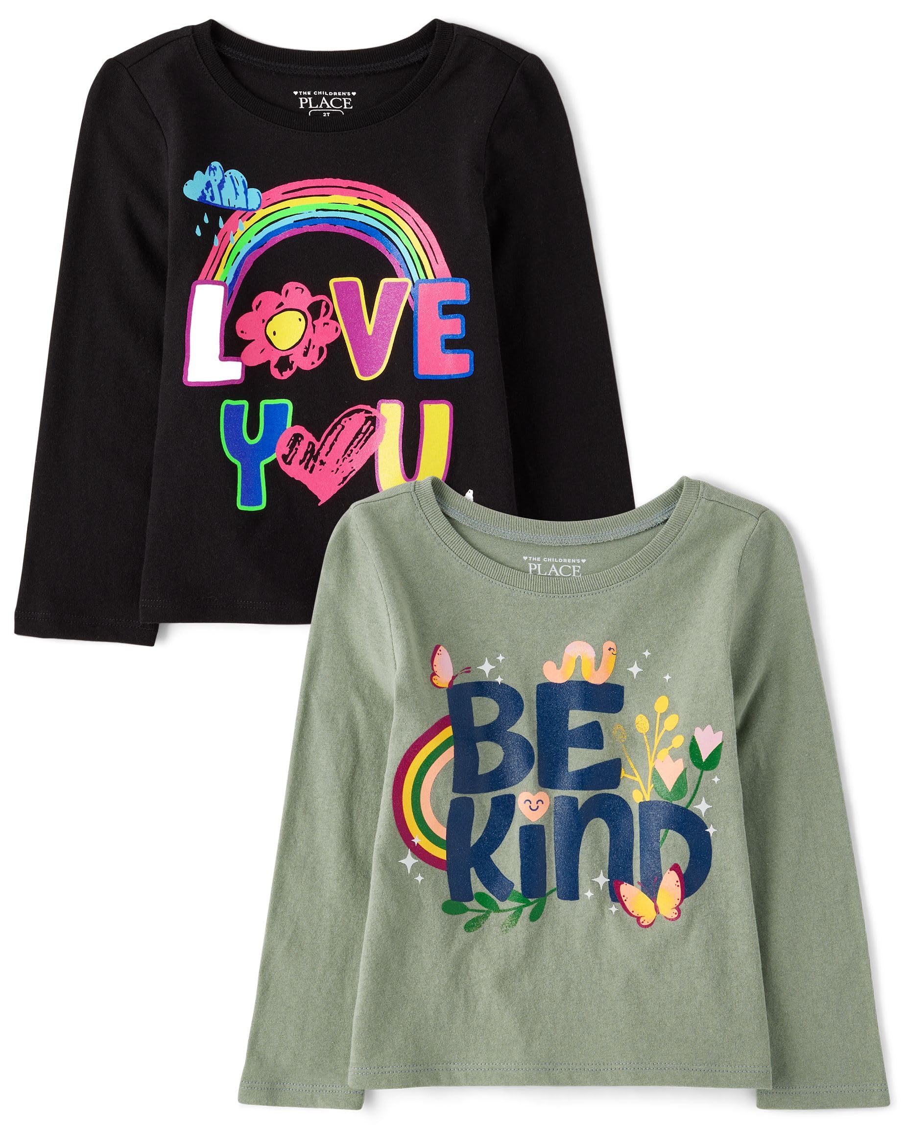 The Children'S Place Baby-Girls And Toddler Assorted Everyday Long Sleeve Graphic T-Shirts,Multipacks Be Kind/I Love You 2-Pack