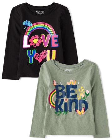 The Children'S Place Baby-Girls And Toddler Assorted Everyday Long Sleeve Graphic T-Shirts,Multipacks Be Kind/I Love You 2-Pack