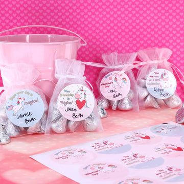 Valentine Gift Tag Stickers Valentines Labels For Kids - Magical To From Happy Valentine'S Day Stickers - 40 Count (Unicorn)
