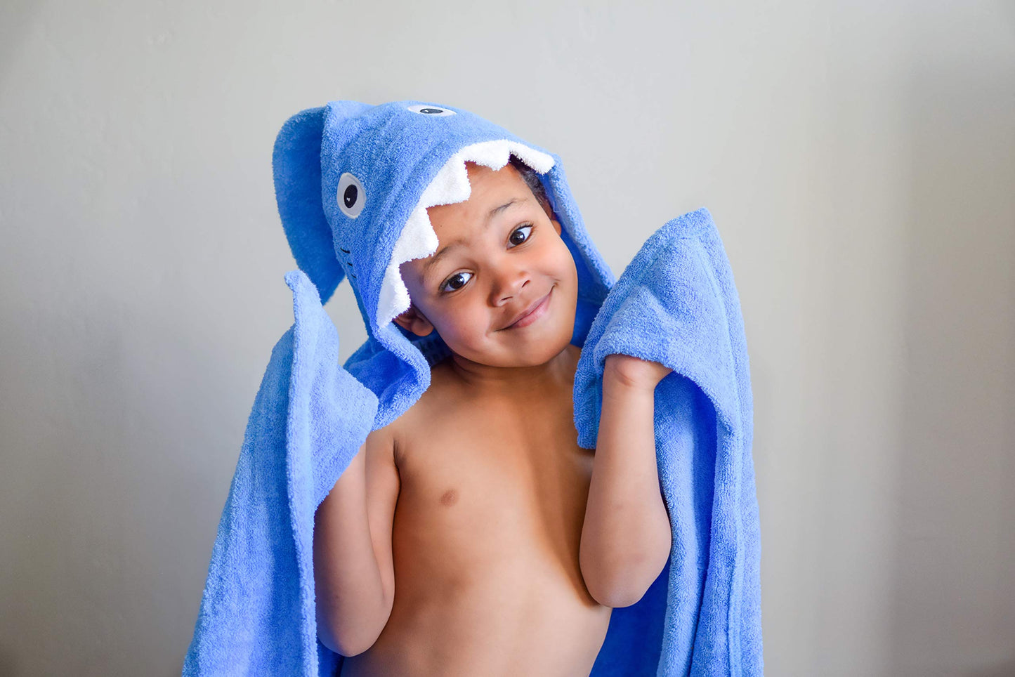 Yikes Twins Hooded Baby Towel For Kids 2-8 | Large 100% Cotton Baby Shark Towel For Boys Or Girls In Blue | Unisex Cute Shark Ba