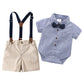 Baby Boys Gentleman Outfits Suits, Infant Short Sleeve Shirt+Bib Pants+Bow Tie Overalls Clothes Set,2-3T