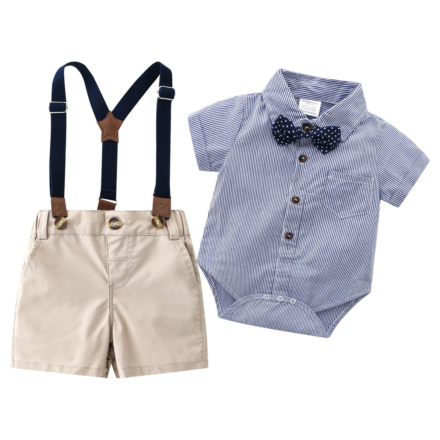Baby Boys Gentleman Outfits Suits, Infant Short Sleeve Shirt+Bib Pants+Bow Tie Overalls Clothes Set,9-12M