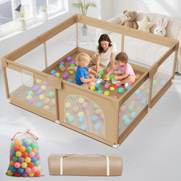 Deeteck Large Baby Playpen 64x64 Inch Play Pen Playards,Playpen for Babies and Toddlers with 50 Ocean Balls-Sturdy Safety Baby F