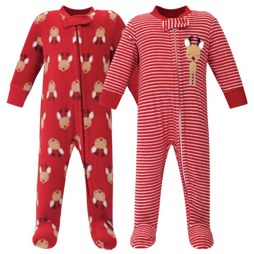 Hudson Baby Unisex Baby Fleece Sleep And Play, Red Reindeer, 6-9 Months Us