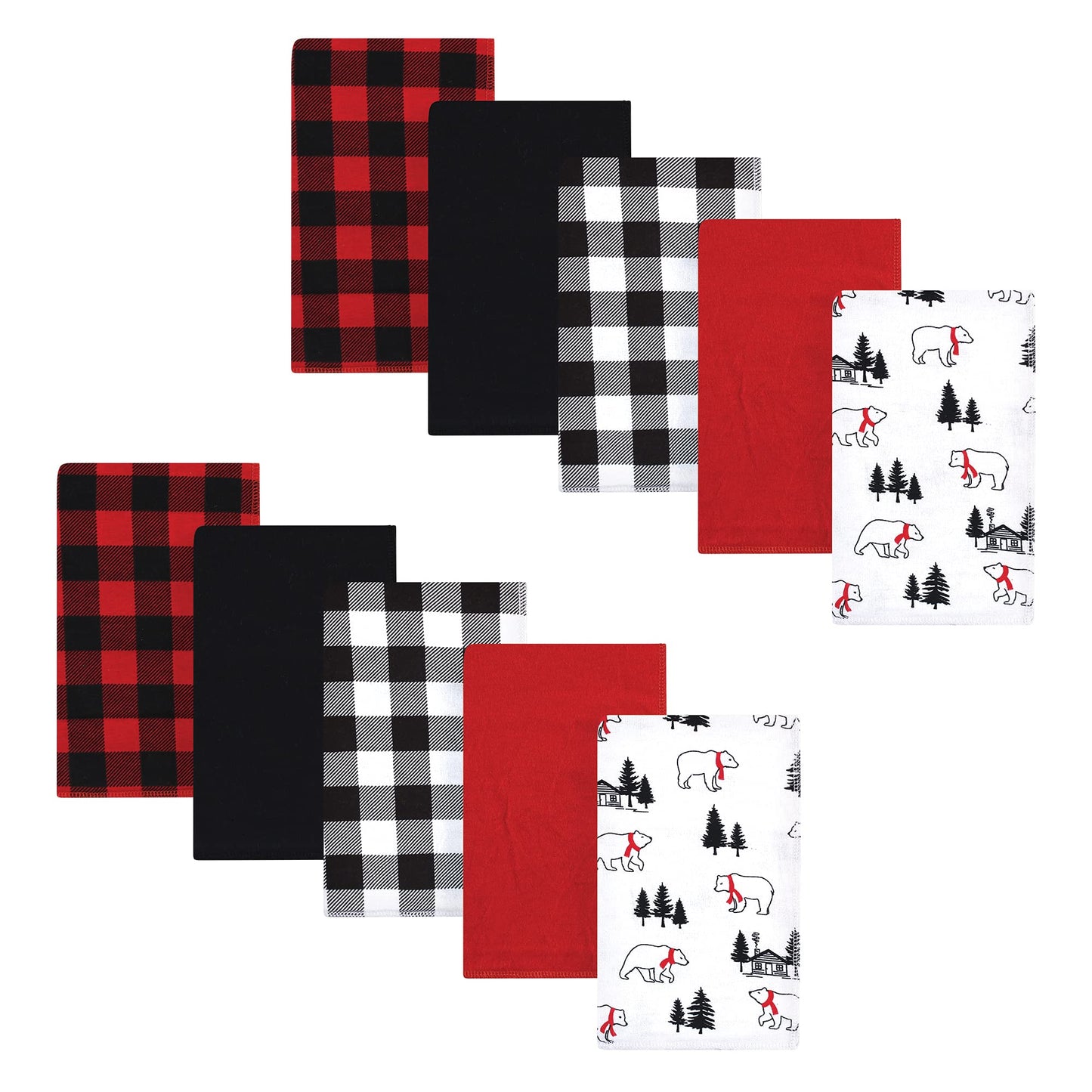 Hudson Baby Unisex Baby Cotton Flannel Burp Cloths, Buffalo Plaid Bear, One Size