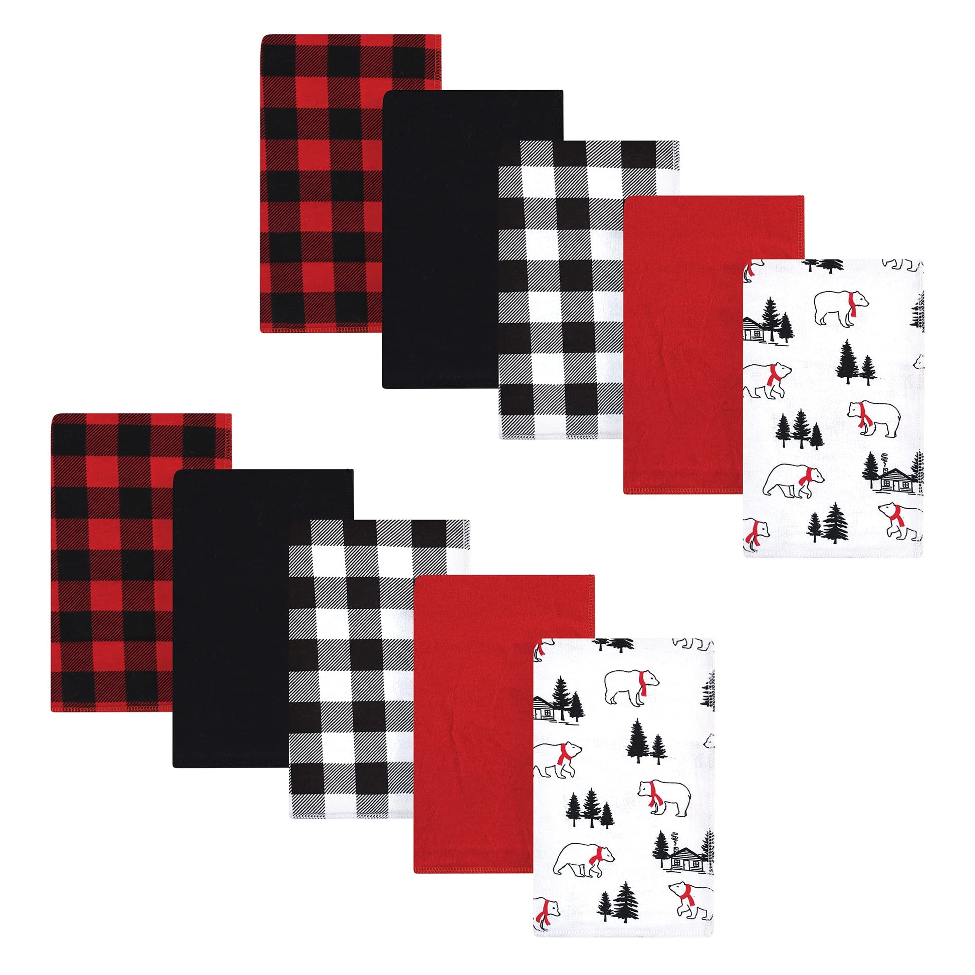 Hudson Baby Unisex Baby Cotton Flannel Burp Cloths, Buffalo Plaid Bear, One Size