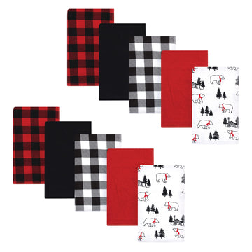 Hudson Baby Unisex Baby Cotton Flannel Burp Cloths, Buffalo Plaid Bear, One Size
