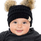 Funky Junque Exclusives Baby Girl Winter Hat Double Pom Pom Beanie, Black, Infants 0-12 Months
