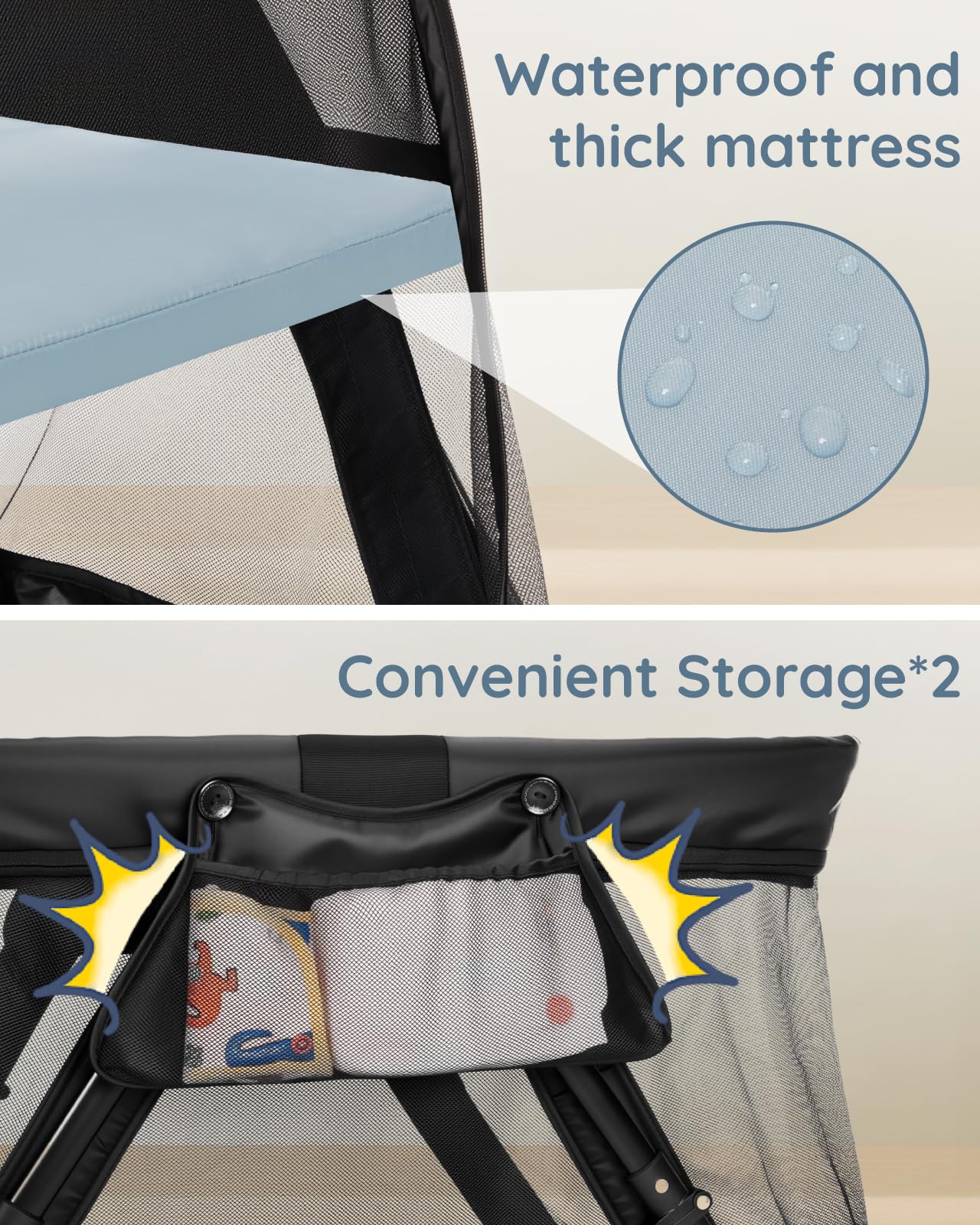 Lilian&Gema 2-In-1 Travel Crib, Portable Crib With Backpack, Lightweight Baby Travel Playpen, Foldable Play Yard With Thick Matt