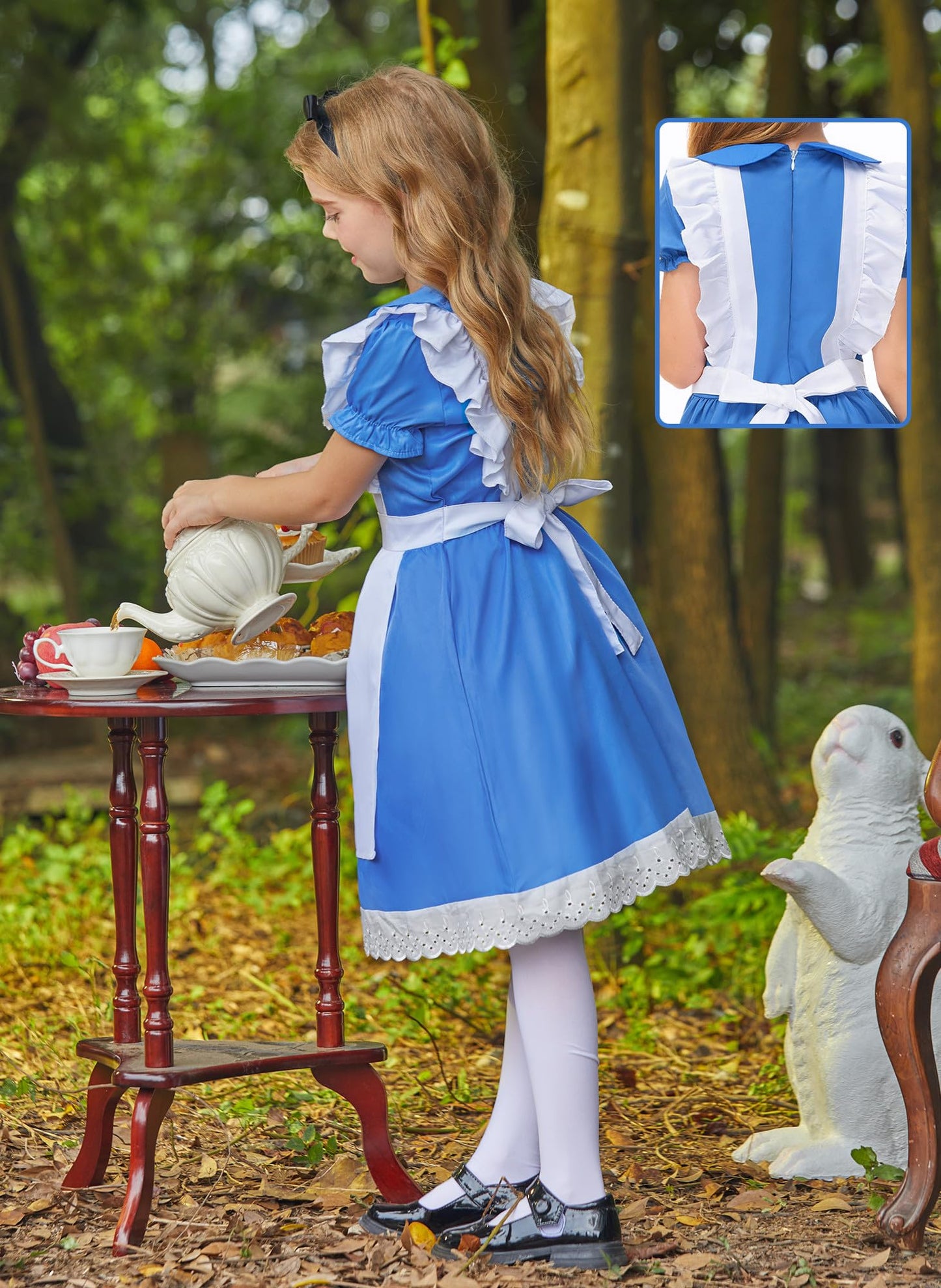 Besserbay Halloween Alice Costume With Black Headband Blue Peter Pan Collar Dress With White Apron For Child Girls 9-10 Years