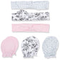 Hudson Baby Infant Girl Cotton Headband And Scratch Mitten Set Toile, 0-6 Months